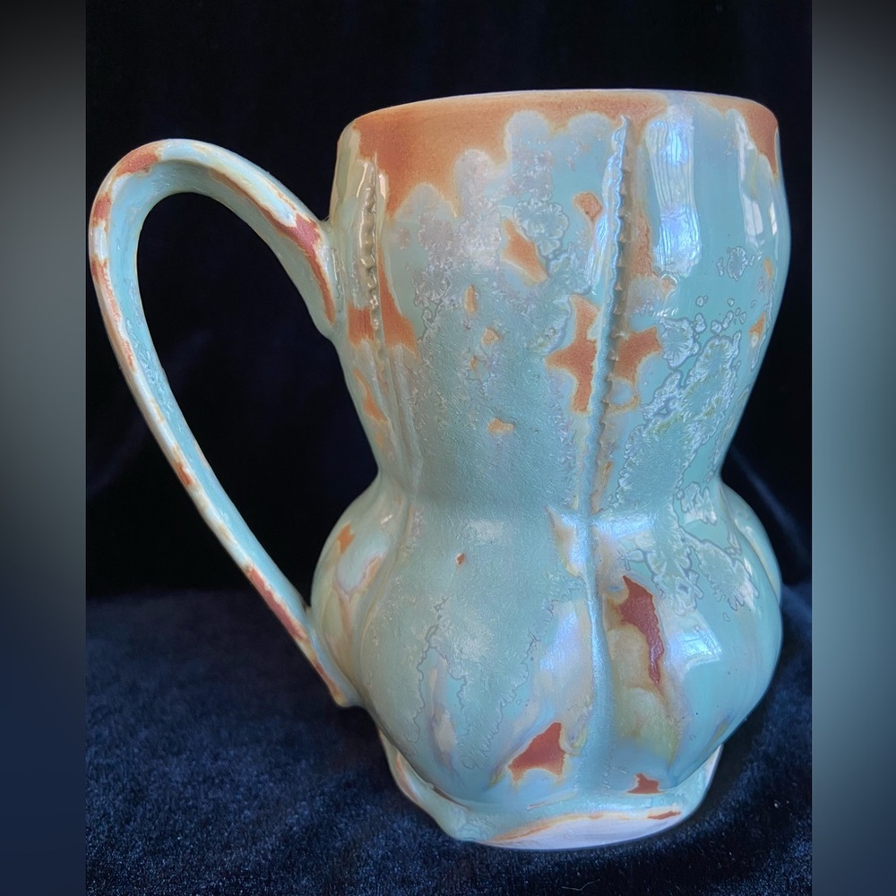 🩵 Handmade Crystalline Celadon and Oxide Decorative Vase Signed Alex READ